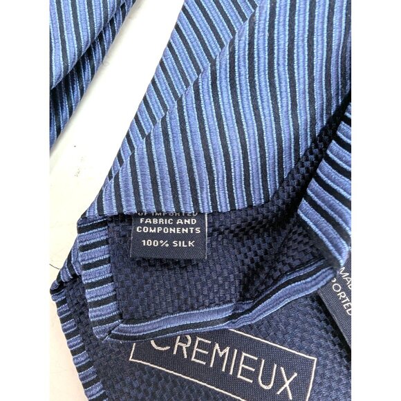 Daniel Cremieux Men Silk Necktie Two Tone Blue Narrow Stripe Standard 60 Inch - Picture 6 of 6